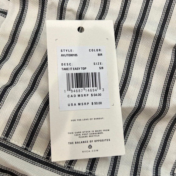 RVCA Sunday Collection Take It Easy Striped Button Up Shirt Blouse - Picture 10 of 12